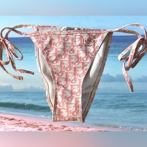 Dior Pink and Ivory Logo String Bikini Bottoms